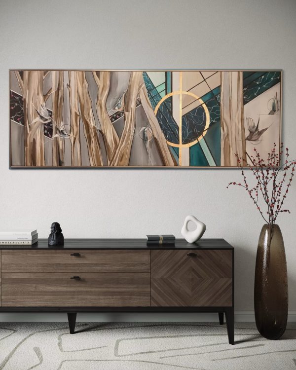 Stretched on Canvas Medium: Acrylic + Rose Gold Leaf on Canvas Dimensions: 70cm x 200cm.