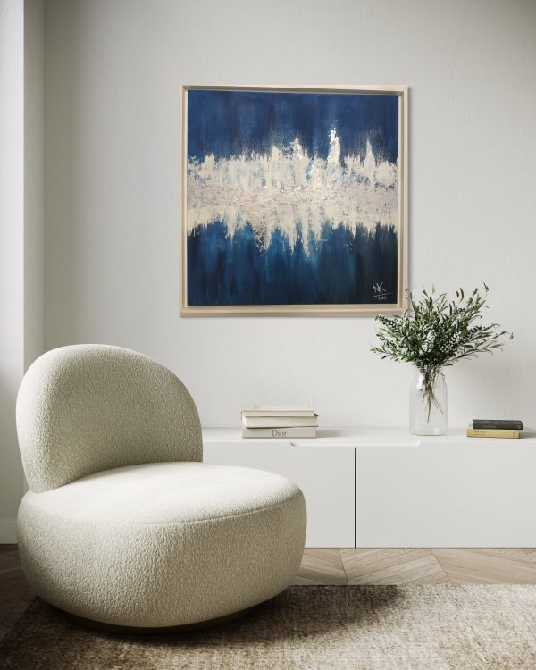 Stretched on Canvas Medium: Acrylic + Paint + Gold Leaf on White Framed Canvas Dimensions: 90cm x 90cm.