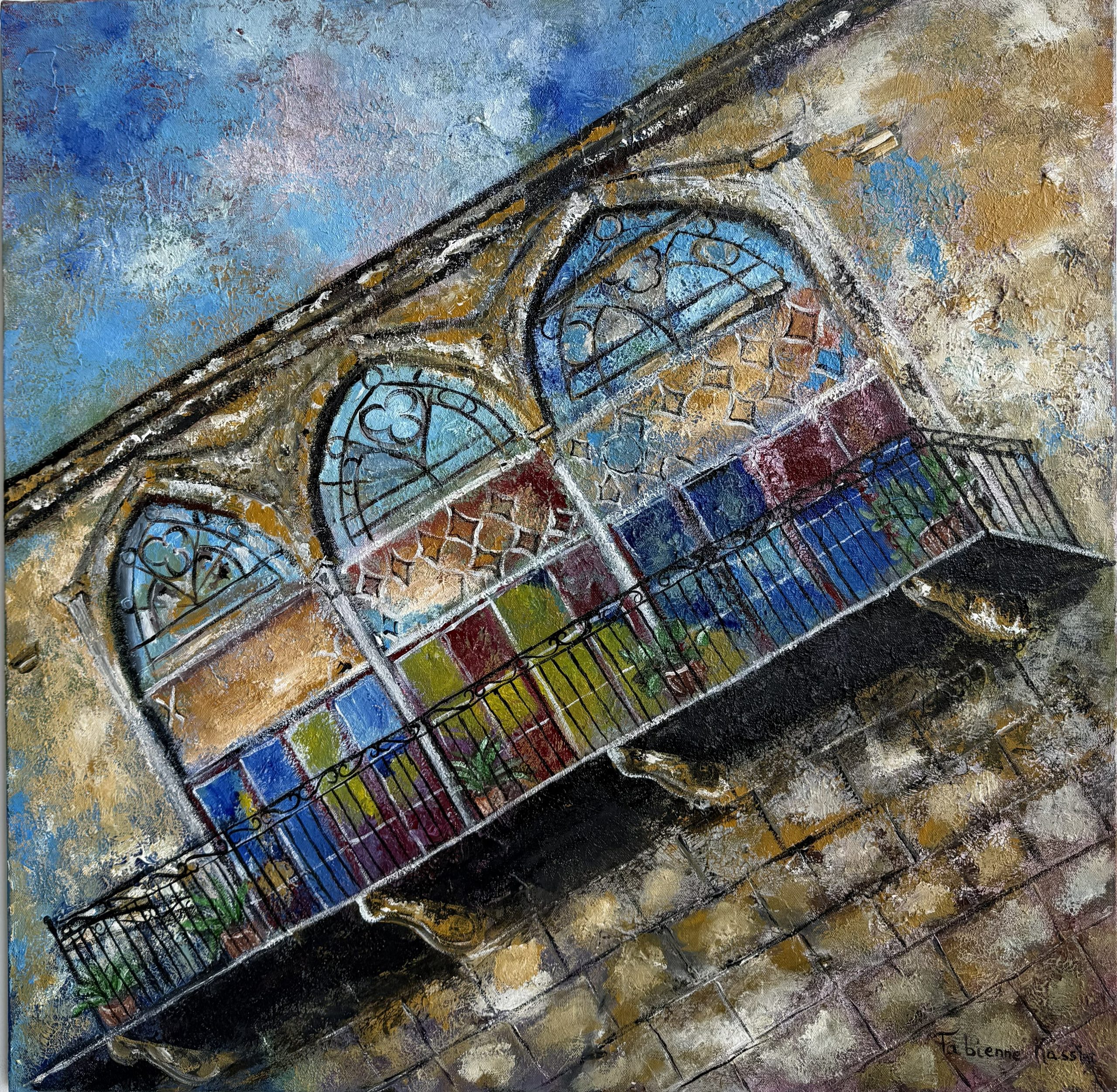 Colorful Window Painting Acrylic on Canvas Artist: Fabienne Fakhoury Kassis Dimensions: 80cmx80cm